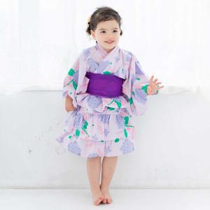 浴衣 ドレス 子供 浴衣セット 女の子 紫 ベ...の詳細画像5