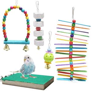 3点セット】インコ おもちゃ 吊り下げ ブランコ 鈴 小鳥 止まり木 木製