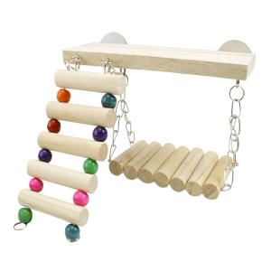 3点セット】インコ おもちゃ 吊り下げ ブランコ 鈴 小鳥 止まり木 木製