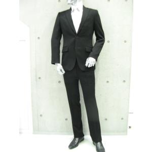 メンズスーツ スリム 細身フォーマルスーツ 礼服メンズ 黒 ブラック スリム シングル 上下セット ...