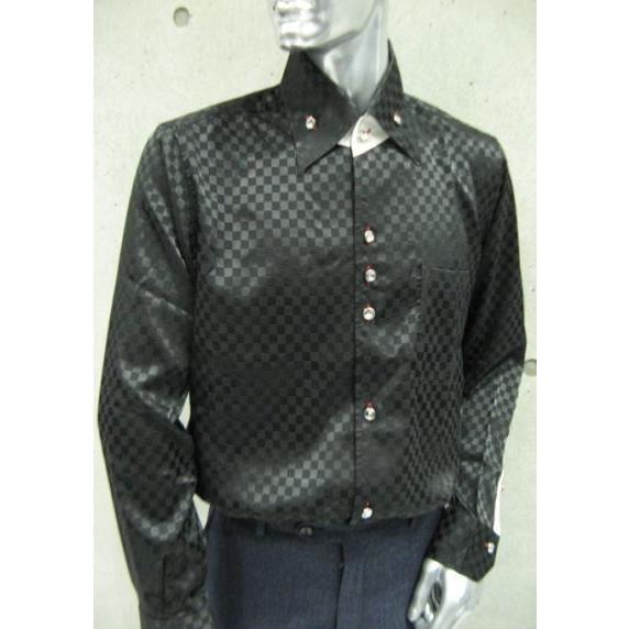 Drophead メンズシャツ ワンピースカラー ブラック ブロック柄 ドレスシャツ 男性 サイズL...