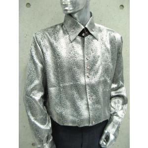 メンズシャツ ワンピースカラードレスシャツ グレー レオパード柄 豹柄 メンズ サイズ3L 大きいサ...