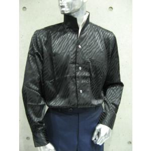 Drophead メンズドレスシャツ イタリアンハイカラー ゼブラ柄 ブラック メンズシャツ サイズ...