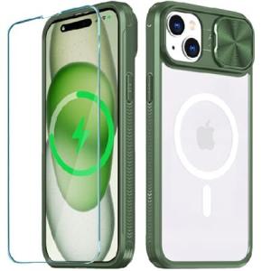 WATEFULL クリアケース iPhone 15 MagSafe対応 スライドカメラカバープロテクター 強力なマグネットアンチイエロー 透明アクリル背面ソフトTPUフレーム iPhone 1