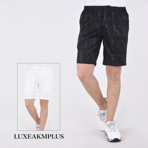 LUXEAKMPLUS リュクスエイケイエムプラス メンズ 総柄ロゴ ハーフ スラックス 膝上丈 ス...