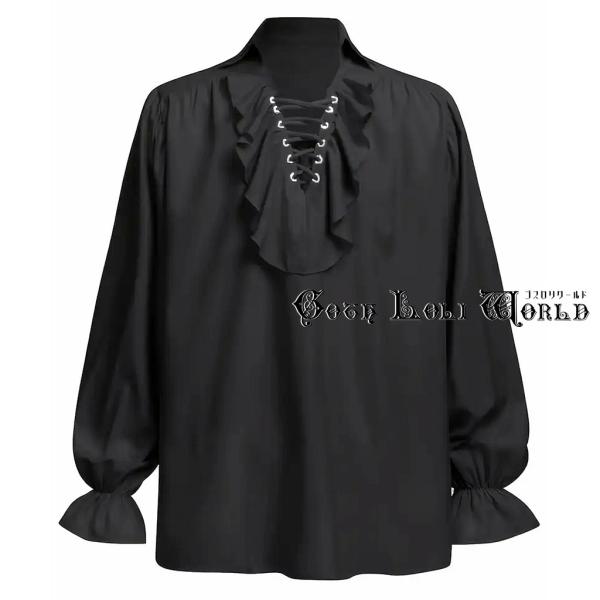 ゴスロリワールド CE-WY-872BK メンズファッション フロントレースアップ シャツ ブラウス...