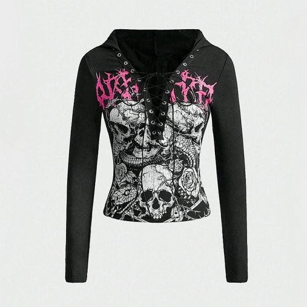 当日発送 即納 GLW-003 パンク ファッション レディース パンクスタイル スカル プリント ...