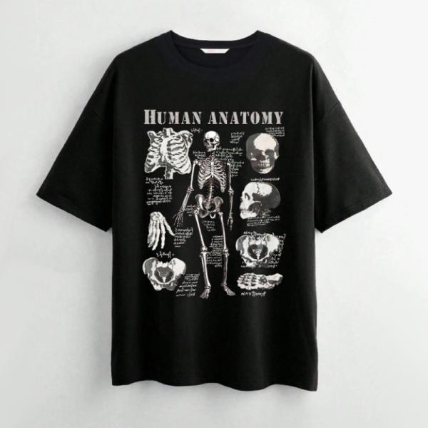 当日発送 即納 GLW-025 パンク ロック ゴシック スカル プリント ルーズ 半袖 Tシャツ ...