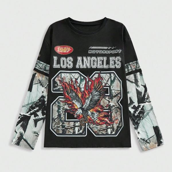 当日発送 即納 GLW-033 ストリートウェア クール 鷹プリント ルーズTシャツ カットソー ト...