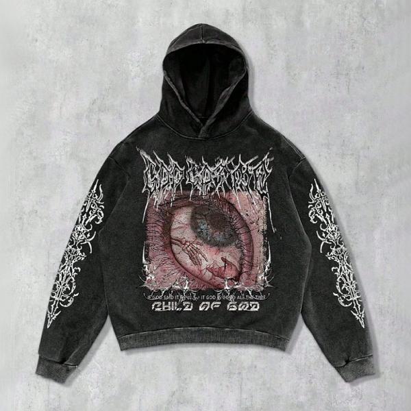 当日発送 即納 GLW-040M パンク ロック カジュアル ゴシック調 目プリント 恐怖 フード付...