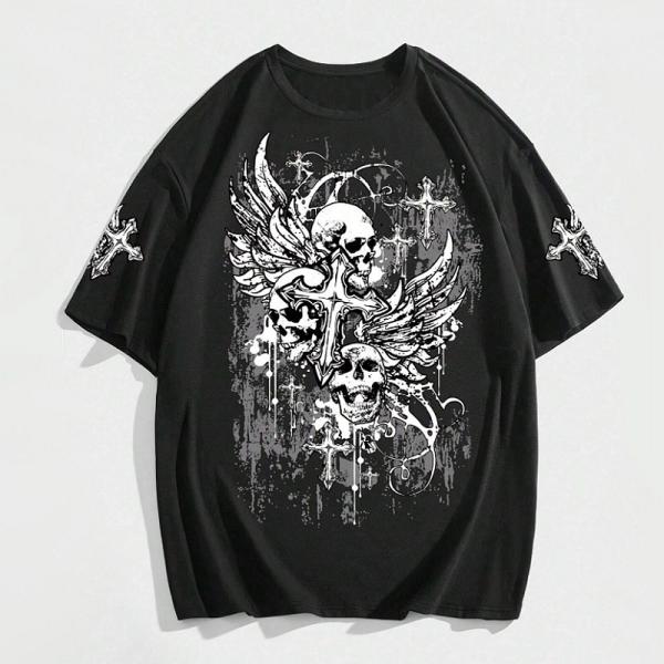 当日発送 即納 GLW-041M パンク ロック カジュアル ゴシック調 スカル クロス プリント ...