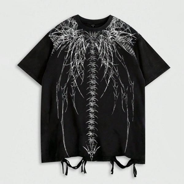 当日発送 即納 GLW-042M パンク ロック カジュアル ダークスケルトンプリント ダメージ加工...