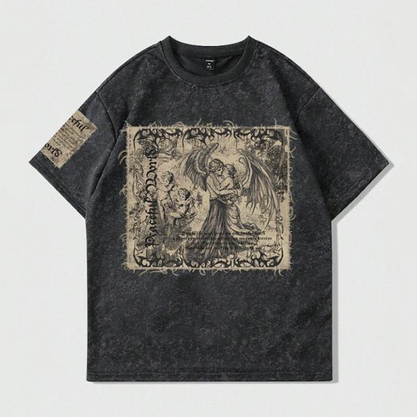 当日発送 即納 GLW-044M パンク ロック カジュアル エンジェルグラフィックプリント 半袖 ...