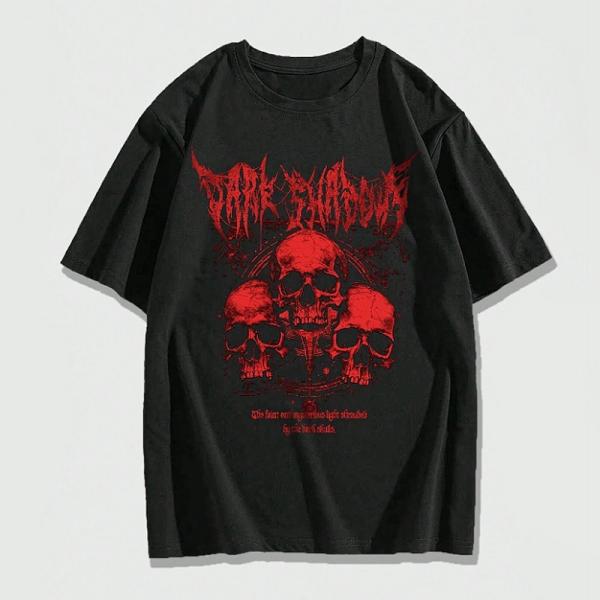 当日発送 即納 GLW-045M パンク ロック カジュアル レッド スカルプリント ルーズフィット...