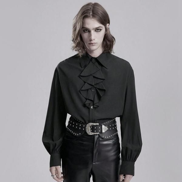 当日発送 即納 GLW-050M ゴシック ファッション フリル前ボタン 長袖シャツ ブラウス 黒色...