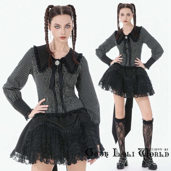 ゴスロリワールド IW134 ゴスロリ ファッション ストライプ ペギーカラー 長袖シャツ ブラウス...