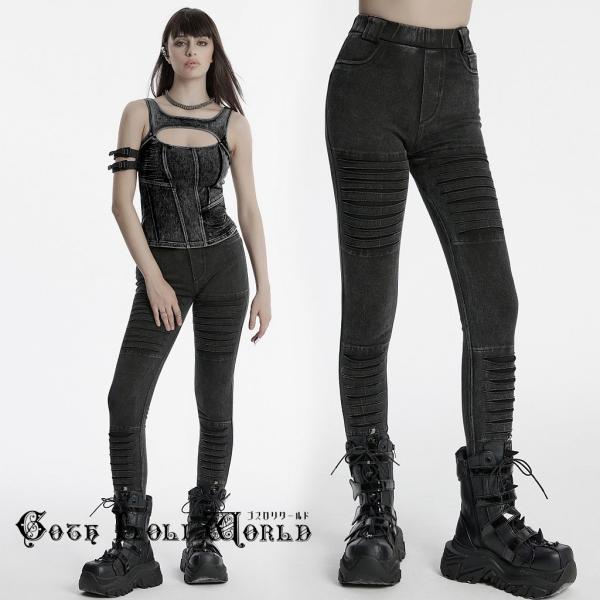 ゴスロリワールド OK-686NCF-BK パンクファッション ダメージデニム スキニー ロングパン...