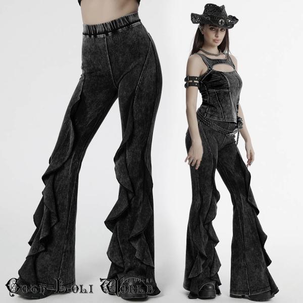 ゴスロリワールド OK-699NCF-BK ゴシックファッション ダンス用 フリルデニム ロングパン...