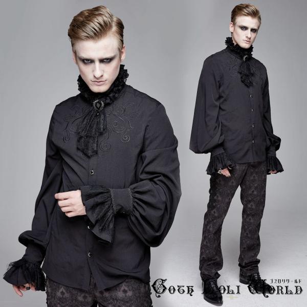 ゴスロリワールド SHT04101 ゴシック ファッション レースジャボ付 ダーク ブラウス 黒色 ...