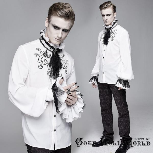ゴスロリワールド SHT04102 ゴシック ファッション レースジャボ付 ホワイト ブラウス 白色...