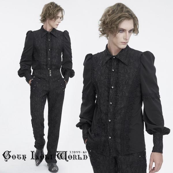 ゴスロリワールド SHT121 ペイズリー柄マトンスリーブレギュラーカラー長袖 ブラウス ファッショ...