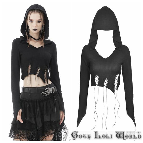 【ゴスロリワールド】DIL ゴスロリ裾アシメレースアップリブフーディ カットソー 最短当日発送 当日...