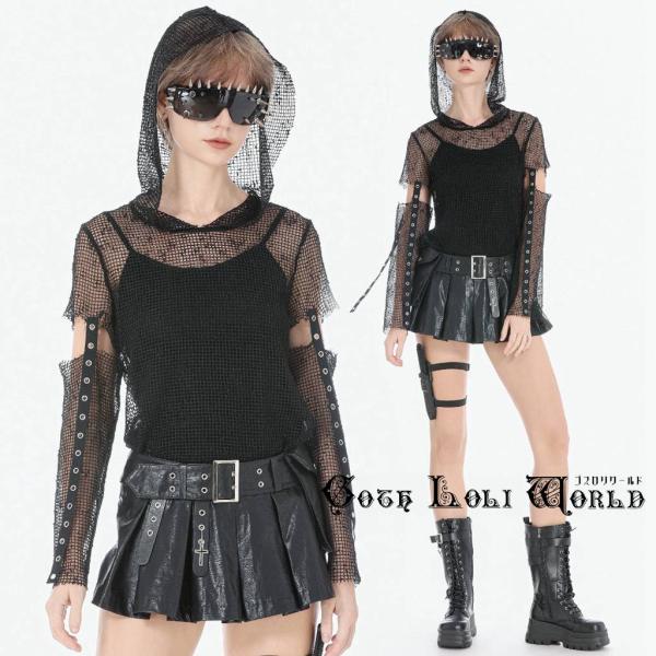 ゴスロリワールド TW678 パンク ロック ファッション オールメッシュ フード付 カットソー パ...