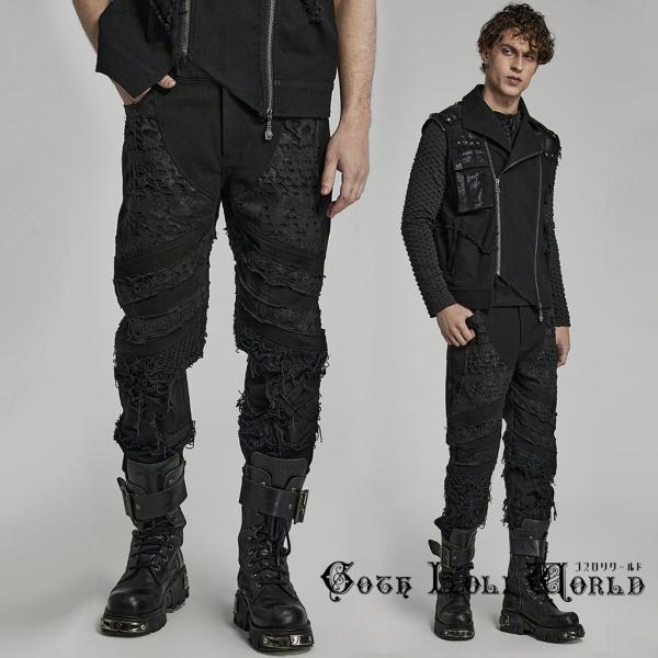 ゴスロリワールド WK-561XCM-BK ダメージ装飾テーパード ジーンズ パンツ ゴシック ゴス...