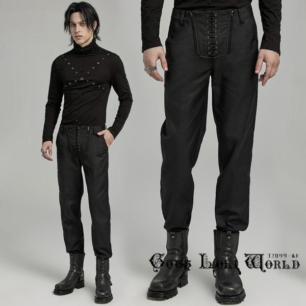 ゴスロリワールド WK-644XCM-BK ワンポイントフロントレースアップダブルジップ パンツ ゴ...