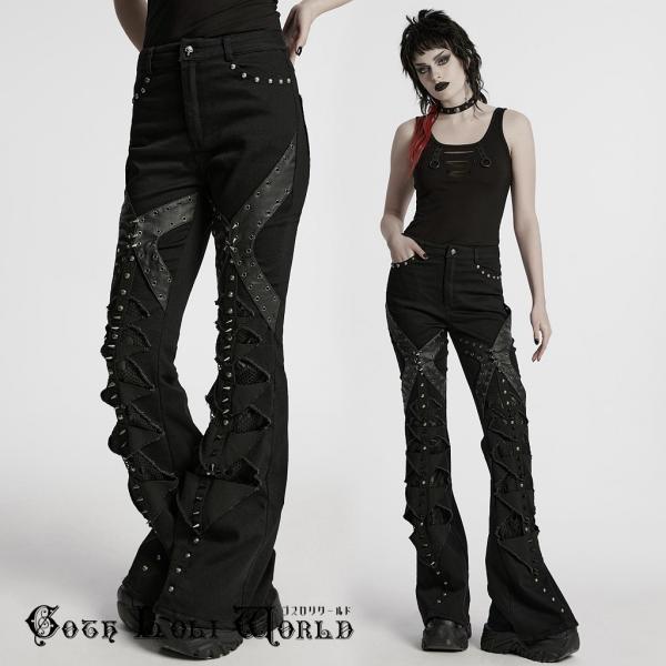 ゴスロリワールド WK-679DQF-BK パンクファッション フレア ロングパンツ ゴシック パン...