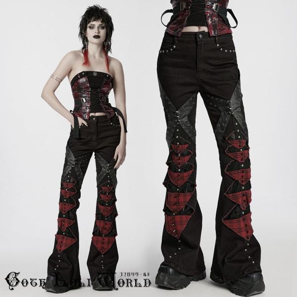 ゴスロリワールド WK-679NCF-BK-RD パンクファッション フレア ロングパンツ ゴシック...