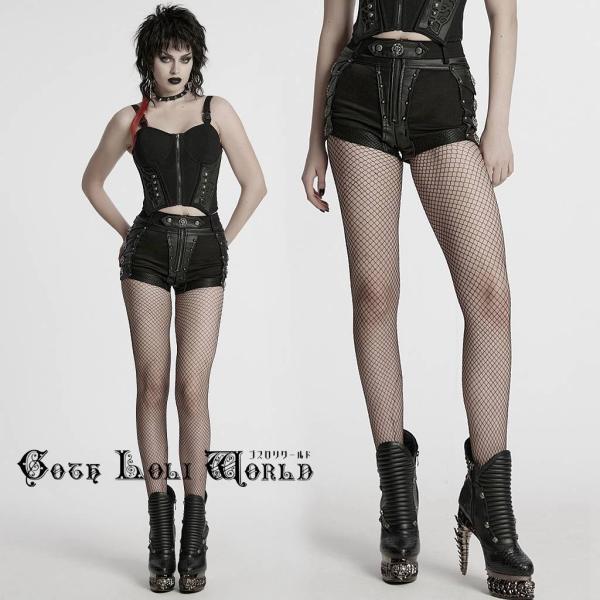 ゴスロリワールド WK-685XDF-BK ゴシックファッション スカルスタッズ ショートパンツ ゴ...