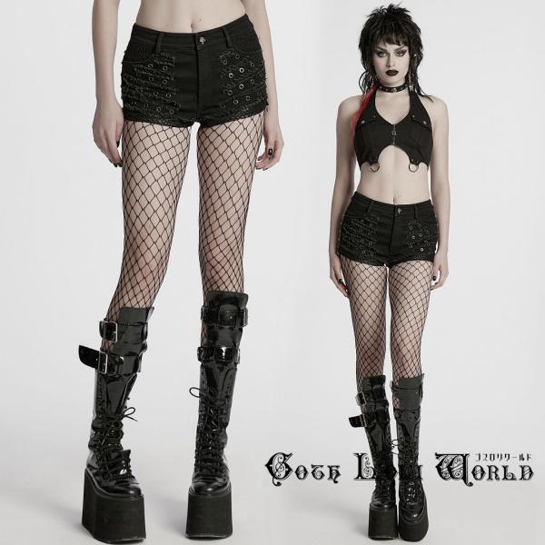 ゴスロリワールド WK-692XDF-BK パンクファッション ダメージデニム ショートパンツ ゴシ...