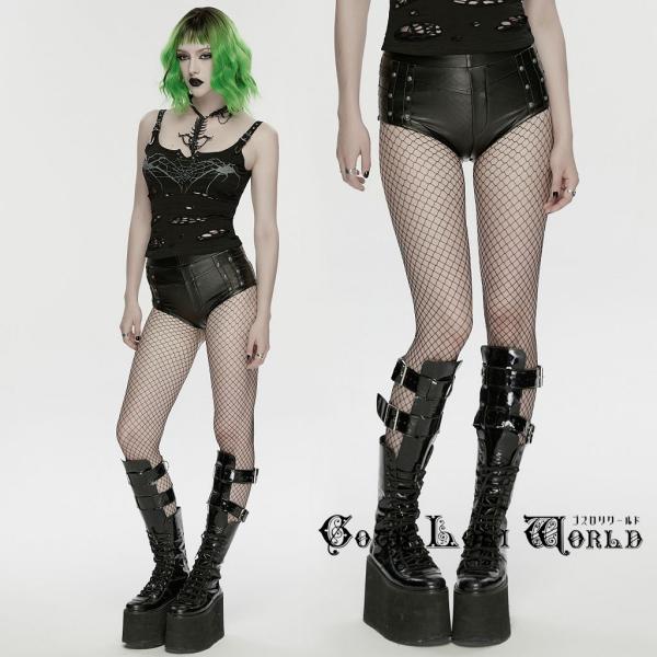 ゴスロリワールド パンク ロック ファッション レザー風 スリムフィット ショートパンツ 地雷系 ラ...