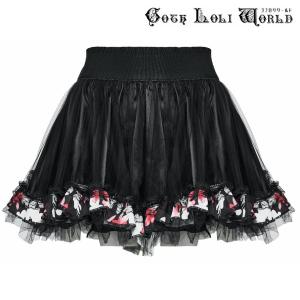 ゴスロリワールド 黒地紅白花柄ミニ丈 4ピース...の詳細画像5