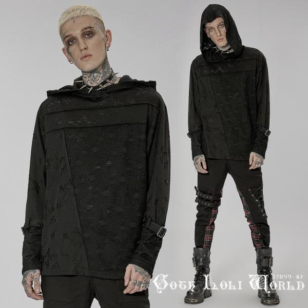 ゴスロリワールド WT-738TCM-BK パンク ロック ファッション メッシュ ダメージ風フード...