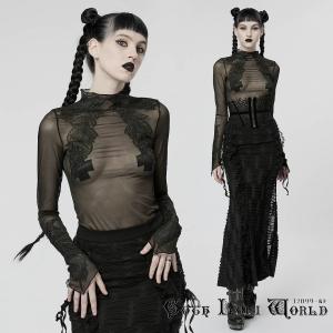 Y2K パンク ロック ハイネック ジャケット 黒 V系 地雷系 ベルト ☠ ゴスロリワールド TW678 パンク ロック ファッション オールメッシュ