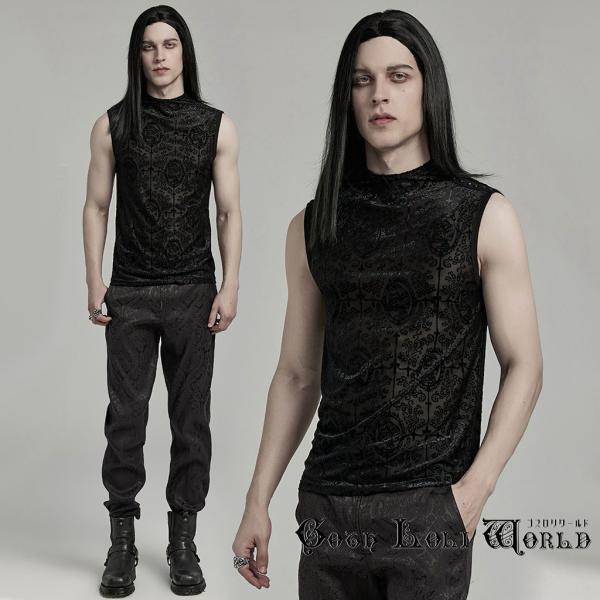 ゴスロリワールド WT-909BXM-BK モックネックシースルージャガード タンクトップ メンズ ...