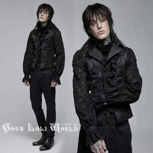 ゴスロリワールド WY-1373MJM-BK ダメージノースリーブダウンシャツ ベスト メンズ ファ...