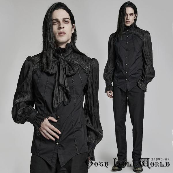 ゴスロリワールド WY-1484CCM-BK スカーフタイ付シャーリングスリーブフリル ブラウス メ...