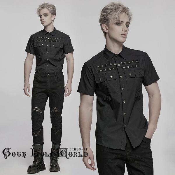 ゴスロリワールド WY-1761CDM-BK ロックファション パンク 半袖シャツ 黒色 紳士 ゴシ...