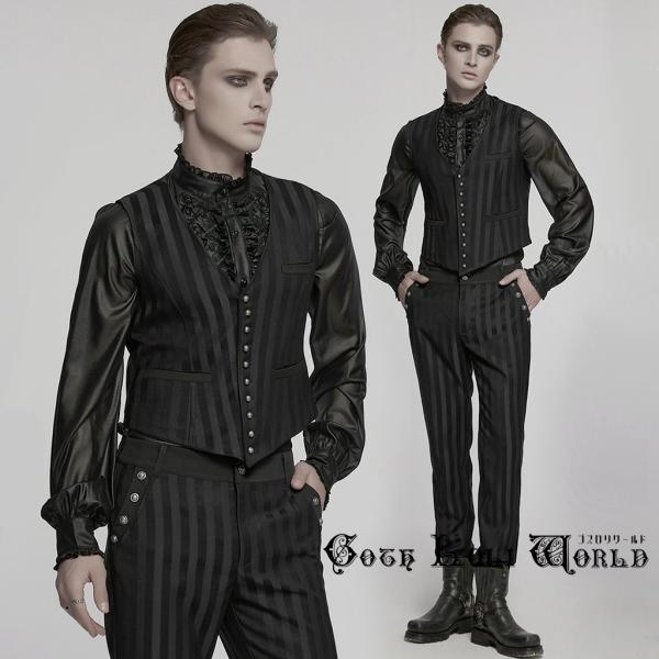 ゴスロリワールド WY-718MJM-BK ゴシックファッション ストライプ ベスト 黒色 ゴシック...