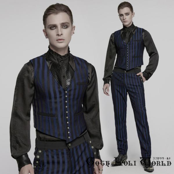 ゴスロリワールド  WY-718MJM-BL ゴシックファッション ストライプ ベスト 青色 ゴシッ...
