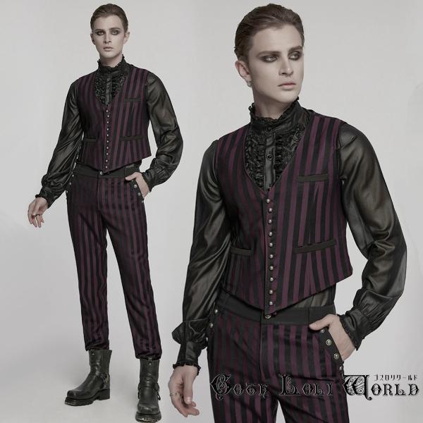 ゴスロリワールド WY-718MJM-RD ゴシックファッション ストライプ ベスト 赤色 ゴシック...