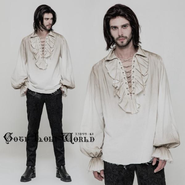 ゴスロリワールド WY-873CCM-WH ムラ染めダメージ絞り袖 カットソー オフホワイト色 メン...