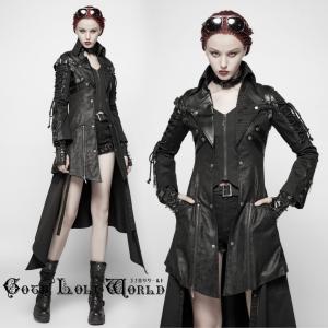 Y2K パンク ロック ハイネック ジャケット 黒 V系 地雷系 ベルト ☠ ゴスロリワールド TW678 パンク ロック ファッション オールメッシュ