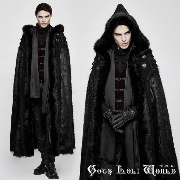 ゴスロリワールド Y-803-BK ゴシックファッション 魔法使い風フード付ロングファー コート ゴ...