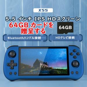 Powkiddy X55 10000in1 16+64GB RK3566 ポータブルゲーム機 Linuxシステム Bluetooth機能 5.5インチ IPSスクリーン4000mAh ブルー