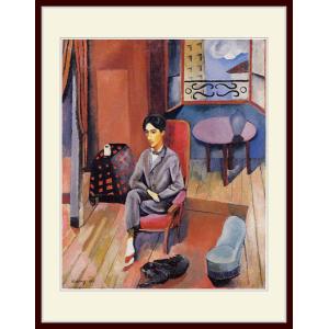 複製画・額縁付き・キスリング・「赤いセーターと青いスカーフの若い女