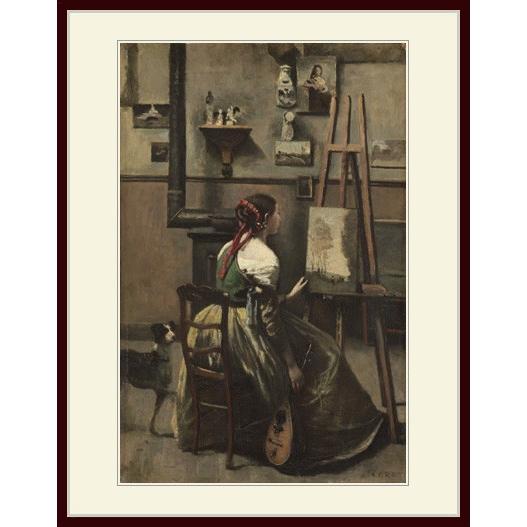 複製画・額縁付き・コロー・「Corot&apos;s Studio Woman Seated Before a...